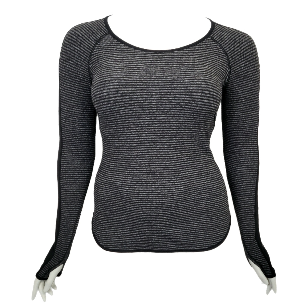Lululemon Runder Under Long Sleeve Mini Check Pique Heathered Black Size 8